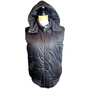 Lacoste Woman's Quilted Puffer Vest Full Zip Black Detachable Hood XL (46)